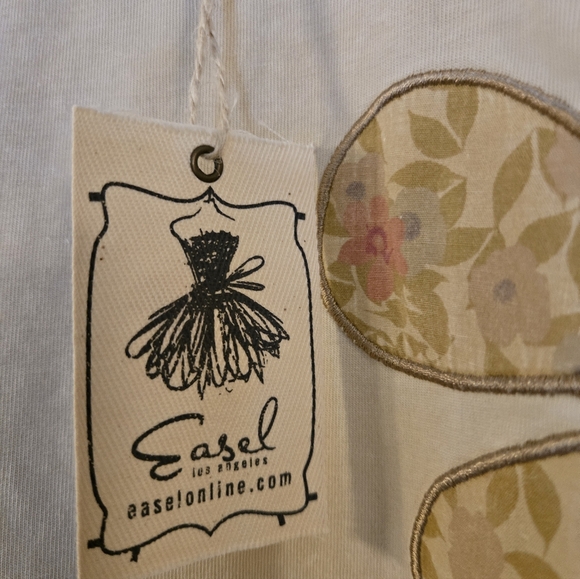 Womens Easel Flower Quilt Patch Top in Khaki Sm Fit  Lg Oversized New - Picture 5 of 9